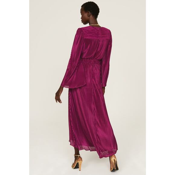 RAMY BROOK Kimberly Purple Metallic Accordion Pleat Corded Waist Cutout Dress M - Picture 2 of 13